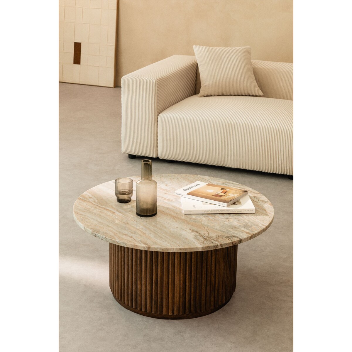 Okrągły stolik z drewna mango z marmurem Norma Ø90 cm