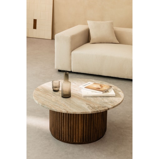 Okrągły stolik z drewna mango z marmurem Norma Ø90 cm