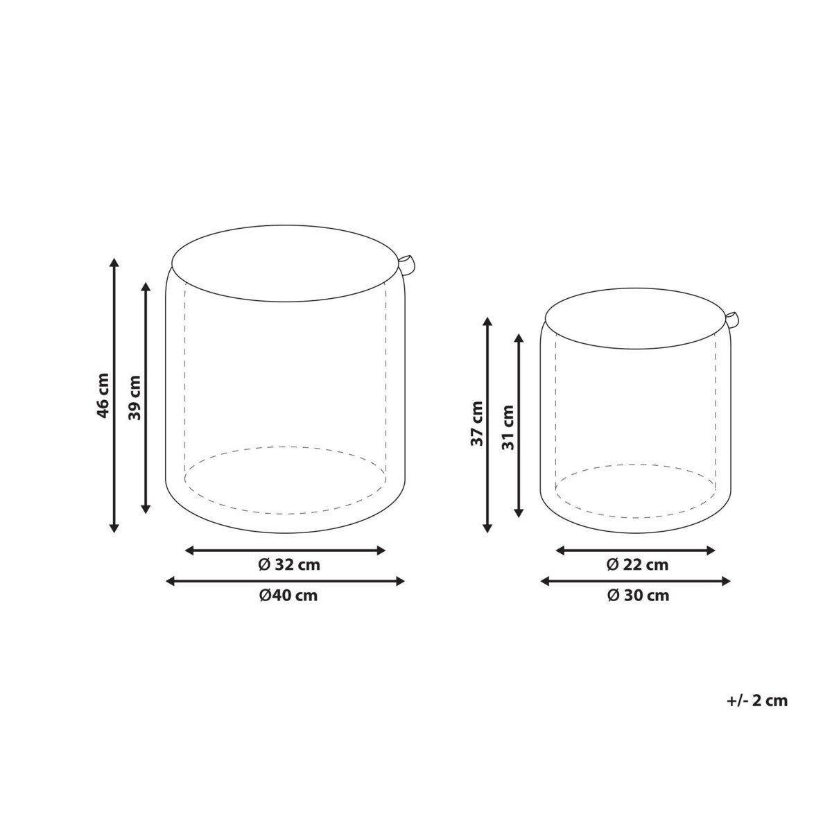 Zestaw 2 pufów boucle ze schowkiem złamana biel BEREA