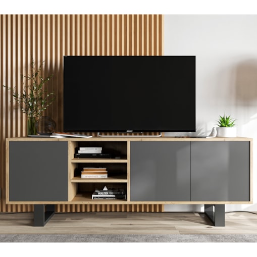 Szafka RTV Loft Komoda Industrialna Grafit MAT Dąb Wotan 150 cm