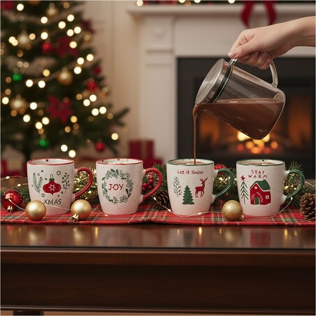 Zestaw Kubków Świątecznych Kamionkowy 4 X 200 Ml