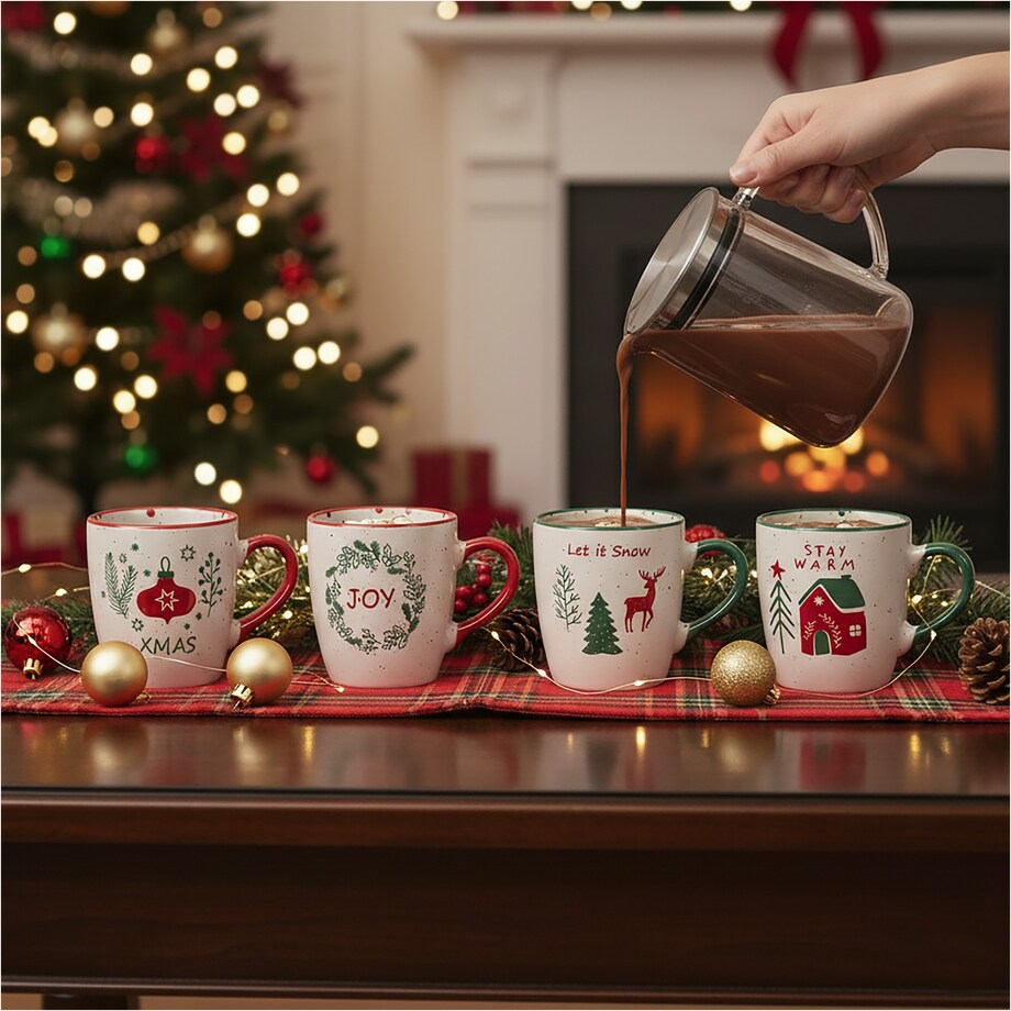 Zestaw Kubków Świątecznych Kamionkowy 4 X 200 Ml