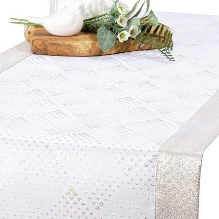 Bieżnik plamoodporny LZS kropki - 40x240 cm - złoty - 40cm x 240cm