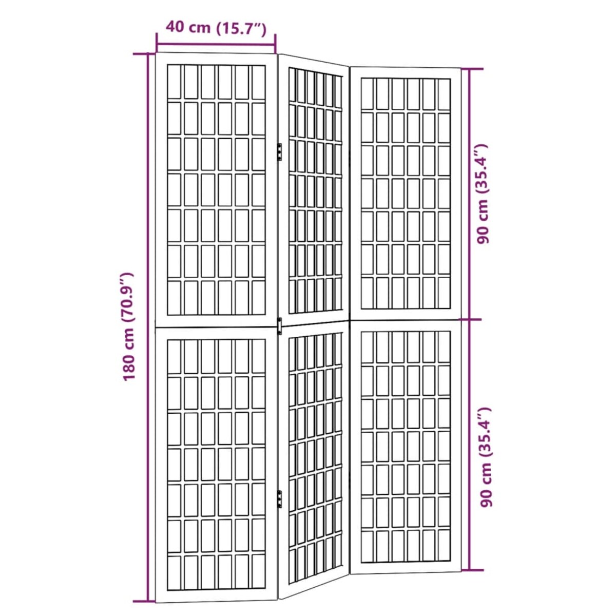 vidaXL Parawan pokojowy, 3-panelowy, czarny, lite drewno paulowni