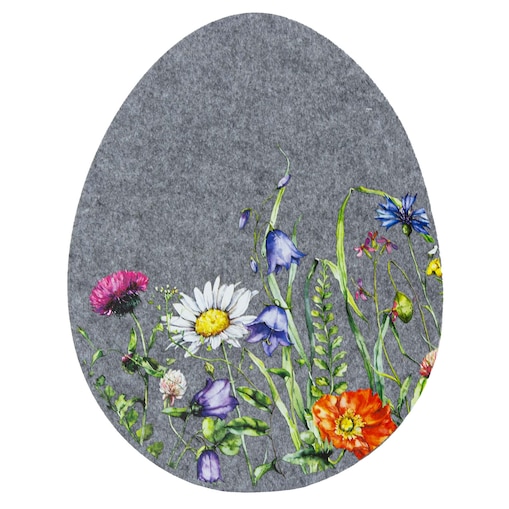 Podkładka Filcowa Wielkanocna Pisanka Na Stół Dekoracyjna Ozdobna Kwiaty Ciemnoszara 40X31,5 Cm