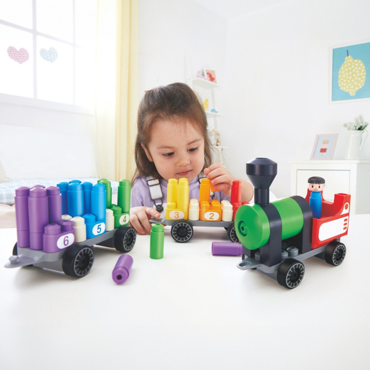 Miękkie Klocki Konstrukcyjne Tęczowy Pociąg do Liczenia 63 el. 2+ PolyM