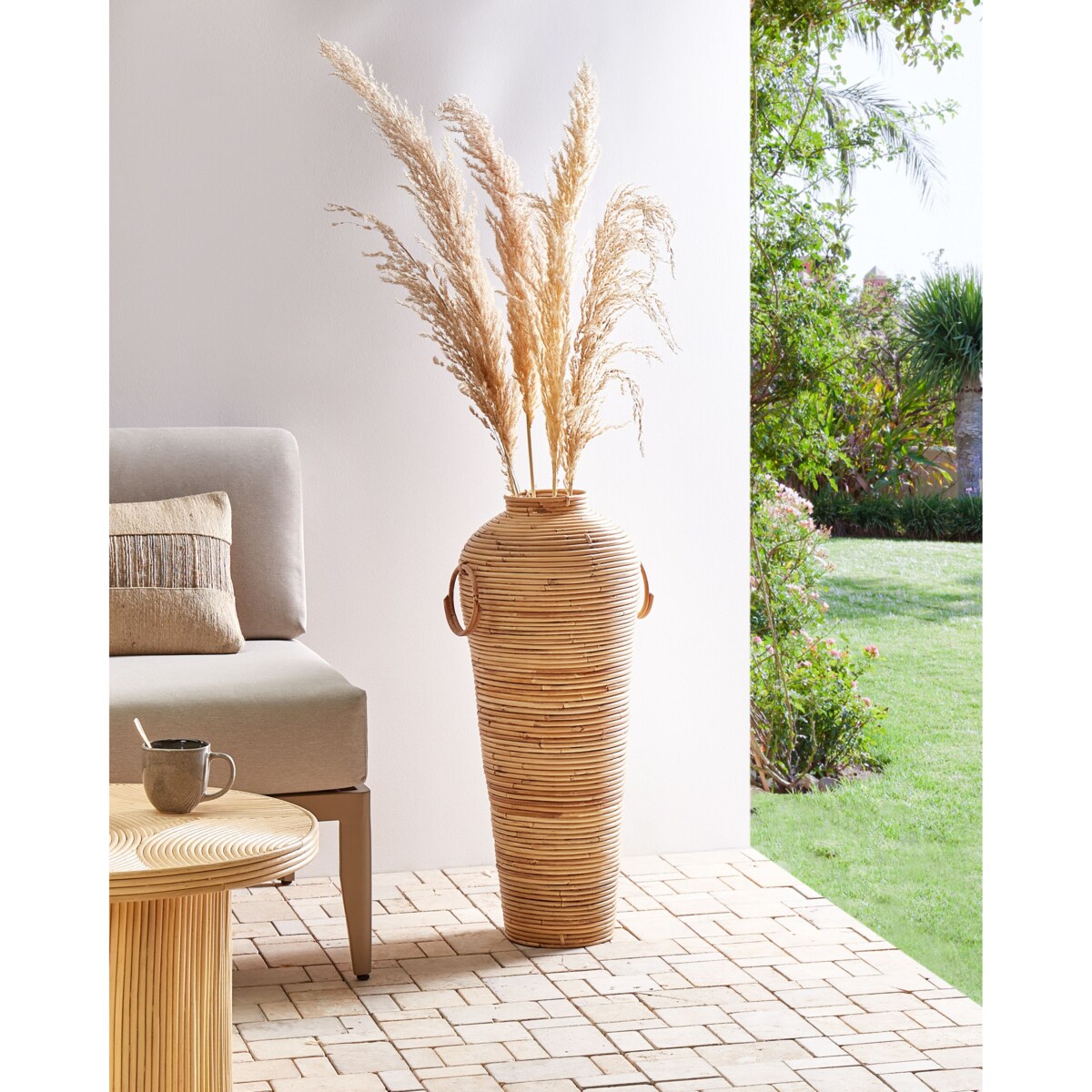 Wazon dekoracyjny ELATIA Rattan 70 cm Naturalny