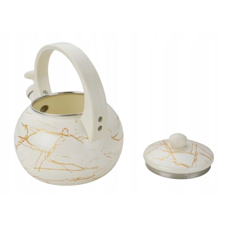 Czajnik Emaliowany Retro 2.2L Z Gwizdkiem Stal Węglowa Biały Indukcja Gaz