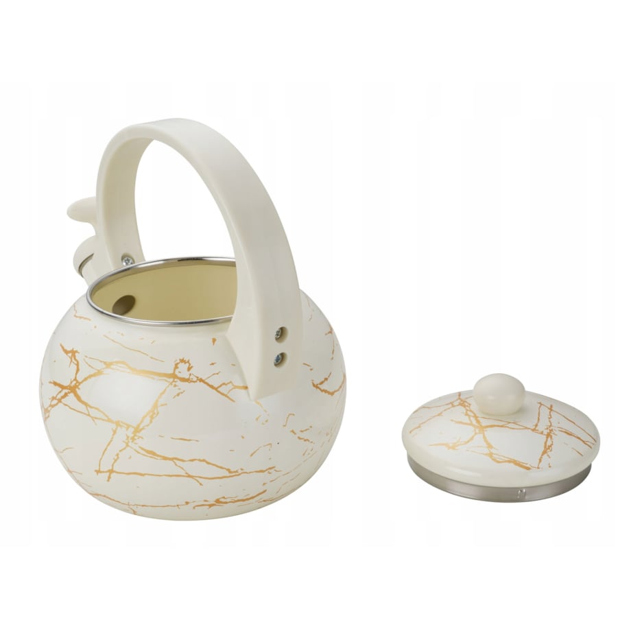 Czajnik Emaliowany Retro 2.2L Z Gwizdkiem Stal Węglowa Biały Indukcja Gaz