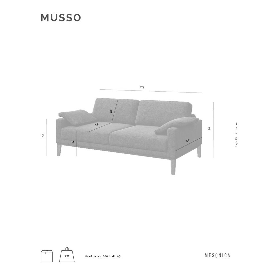 sofa 2-osobowa Musso z pikowanym siedziskiem Szara