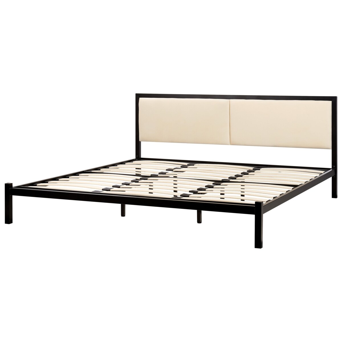 Łóżko metalowe 180 x 200 cm czarne z jasnobeżowym CLAMART
