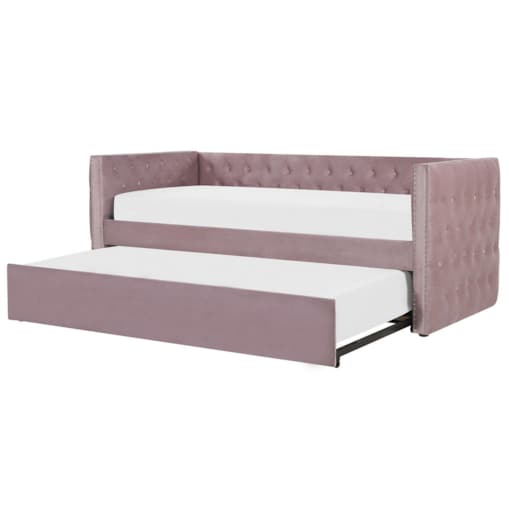 Łóżko wysuwane welurowe 90 x 200 cm różowe GASSIN