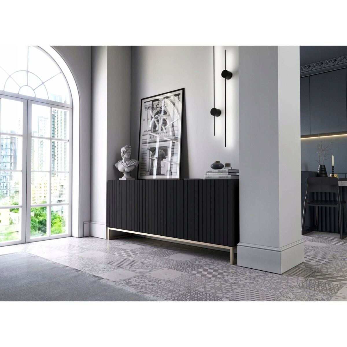 Komoda RTV Glamour Szafka RTV Glamour Czarny Mat 168cm