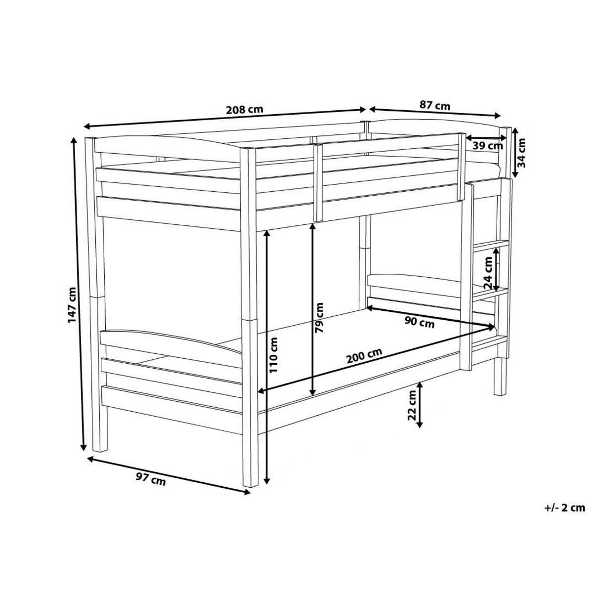 Łóżko piętrowe drewniane 90 x 200 cm szare REGAT