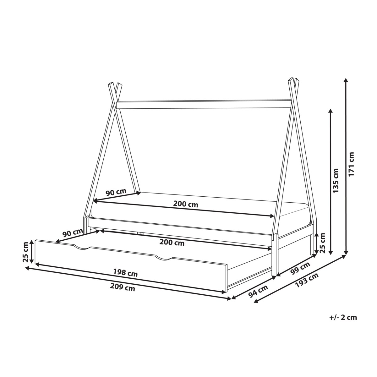 Łóżko dziecięce Drewno sosnowe TALMONTIERS 90 x 200 cm Jasnobrązowy