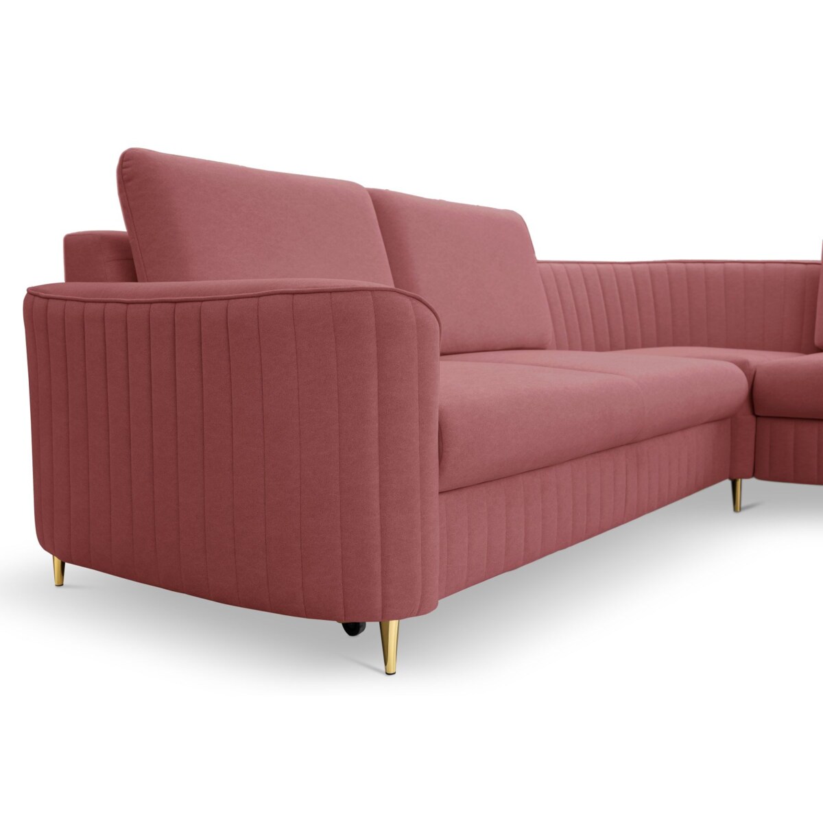 Narożnik z funkcją spania i pojemnikiem na pościel LOREN, jasny bordowy