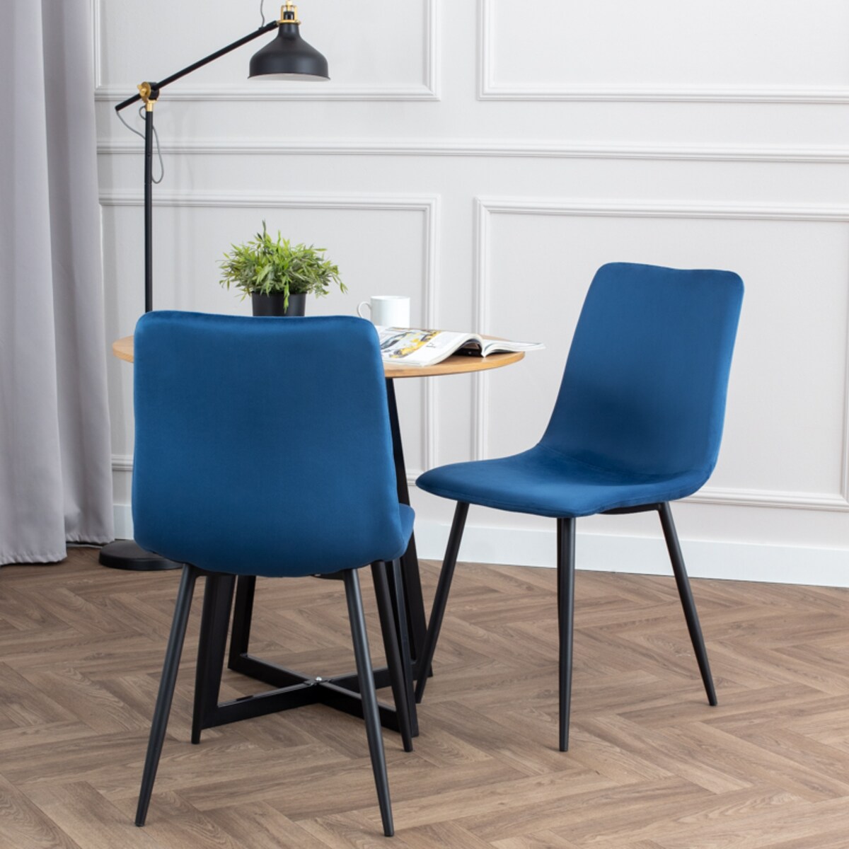 Krzesło tapicerowane klasyczne welurowe granatowe gładkie do salonu jadalni