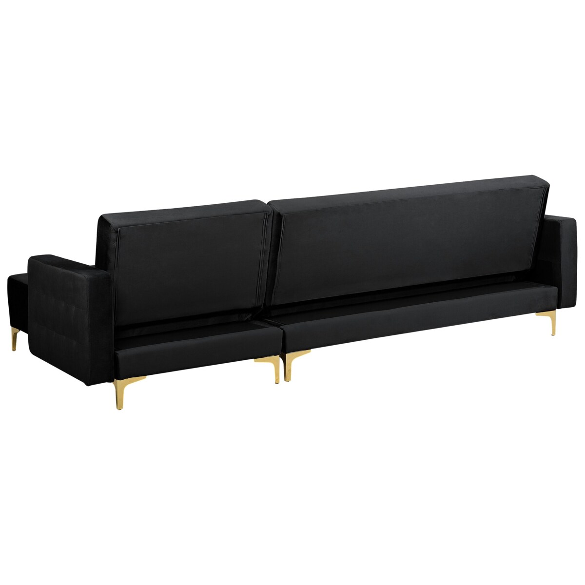 Narożnik rozkładany 4-osobowy z otomaną welurowy lewostronny czarny ABERDEEN