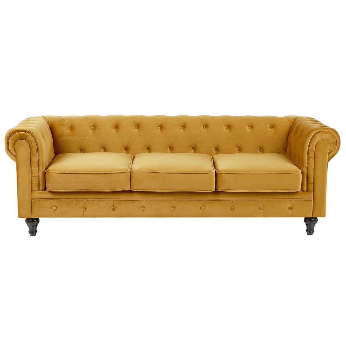 Sofa CHESTERFIELD Welur Musztardowy dla 3 osób