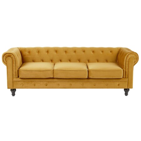 Sofa CHESTERFIELD Welur Musztardowy dla 3 osób