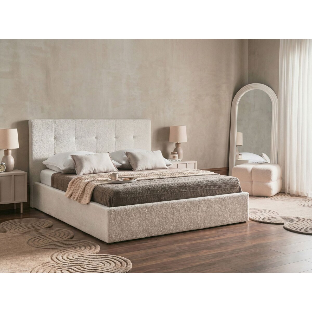 Łóżko z pojemnikiem Boucle LORIENT 160 x 200 cm Złamana biel