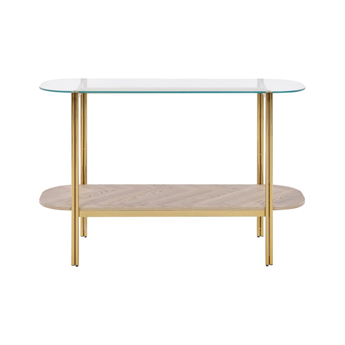 Konsola szklana jasne drewno ze złotym LOVELL
