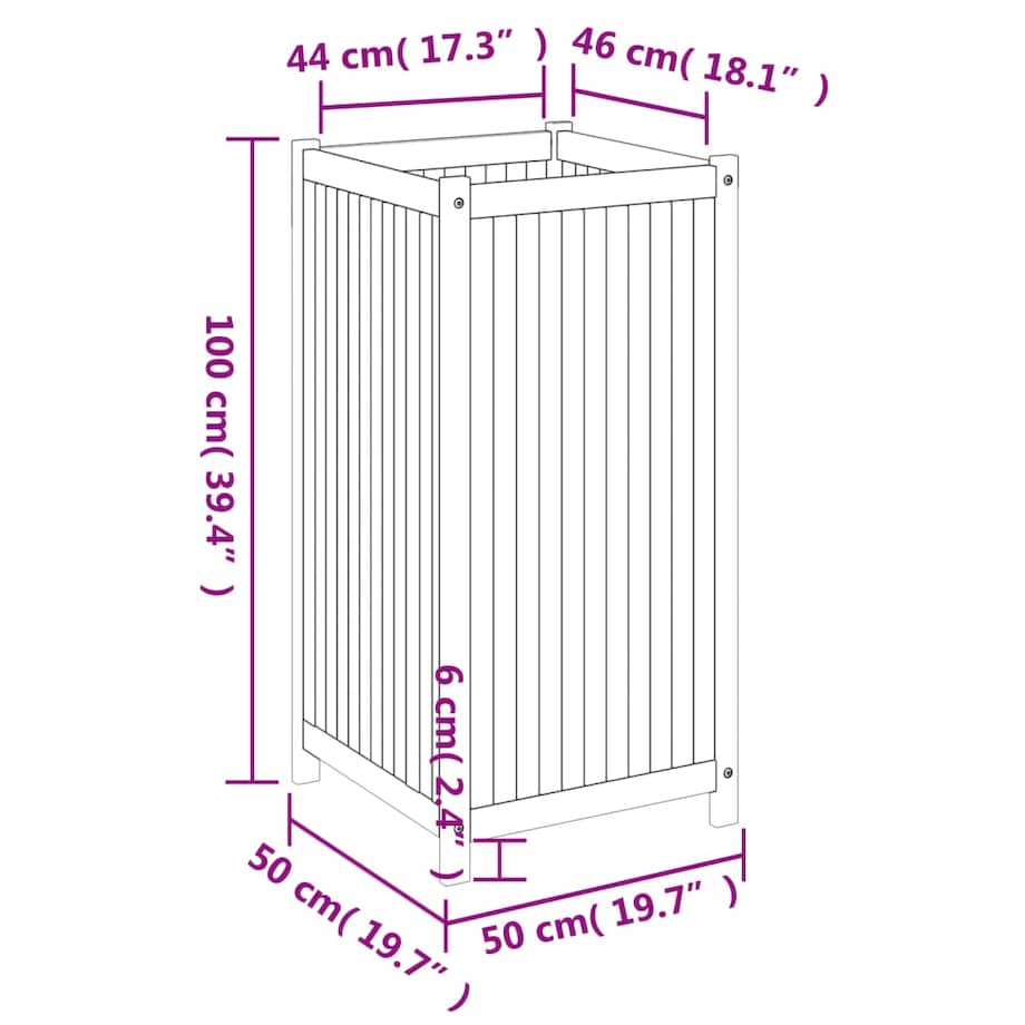 vidaXL Donica ogrodowa z wyściółką, 50x50x100 cm, lite drewno akacjowe