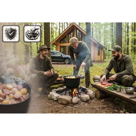 Kociołek żeliwny 8L Berdsen BD-482 garnek myśliwski pieczonka na ognisko grill + przepisy