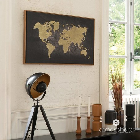 Mapa świata ścienna, dekoracja wisząca na ścianę, płótno w ramce, 58 x 88 cm