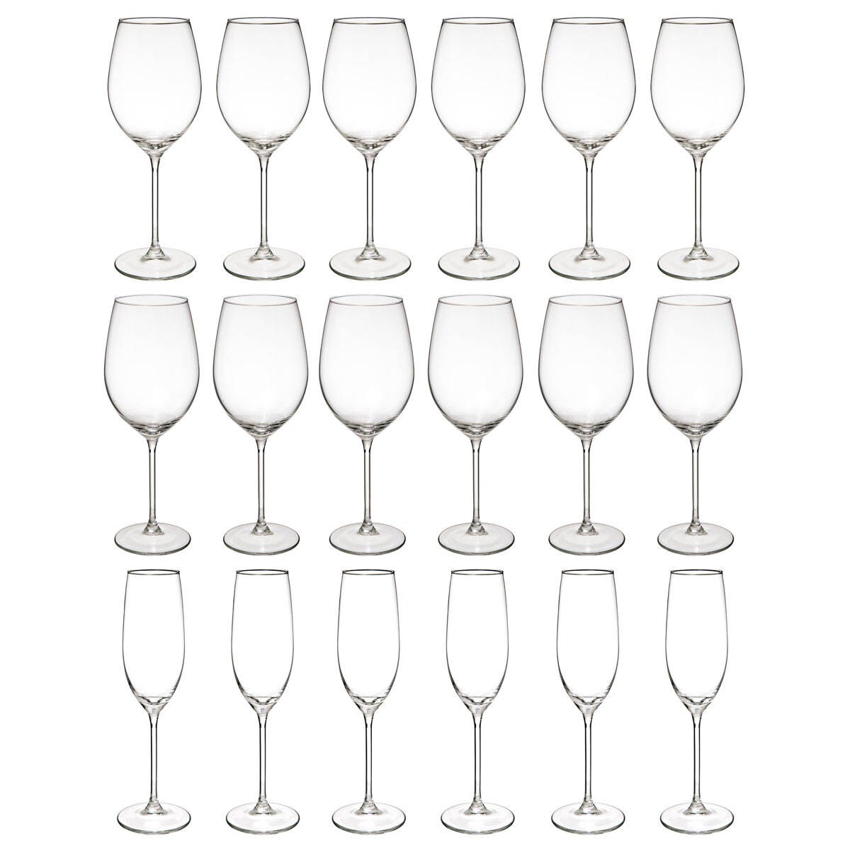 Zestaw kieliszków LINA, 3 rodzaje, 18 elementów