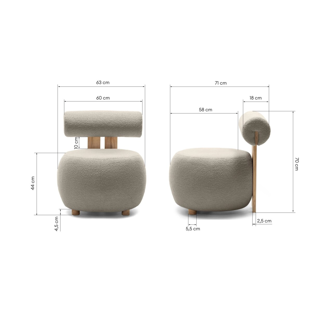 Fotel tapicerowany HANNI - IV brązowoszary 70x63x71 cm