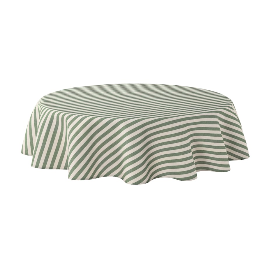 Obrus okrągły 130 x 130 cm zielono-białe pasy (1,5cm)