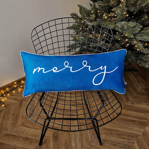 Poduszka XMAS wzór XM44 | Niebieskie Merry 30 x 70 cm