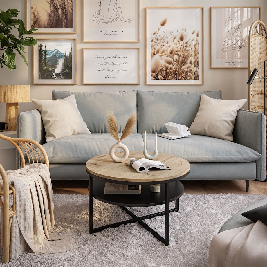 Stolik kawowy CIRI-X z półką czarny dąb artisan