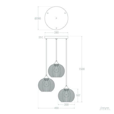 Lampa wisząca potrójna ze szklanymi kloszami Climt