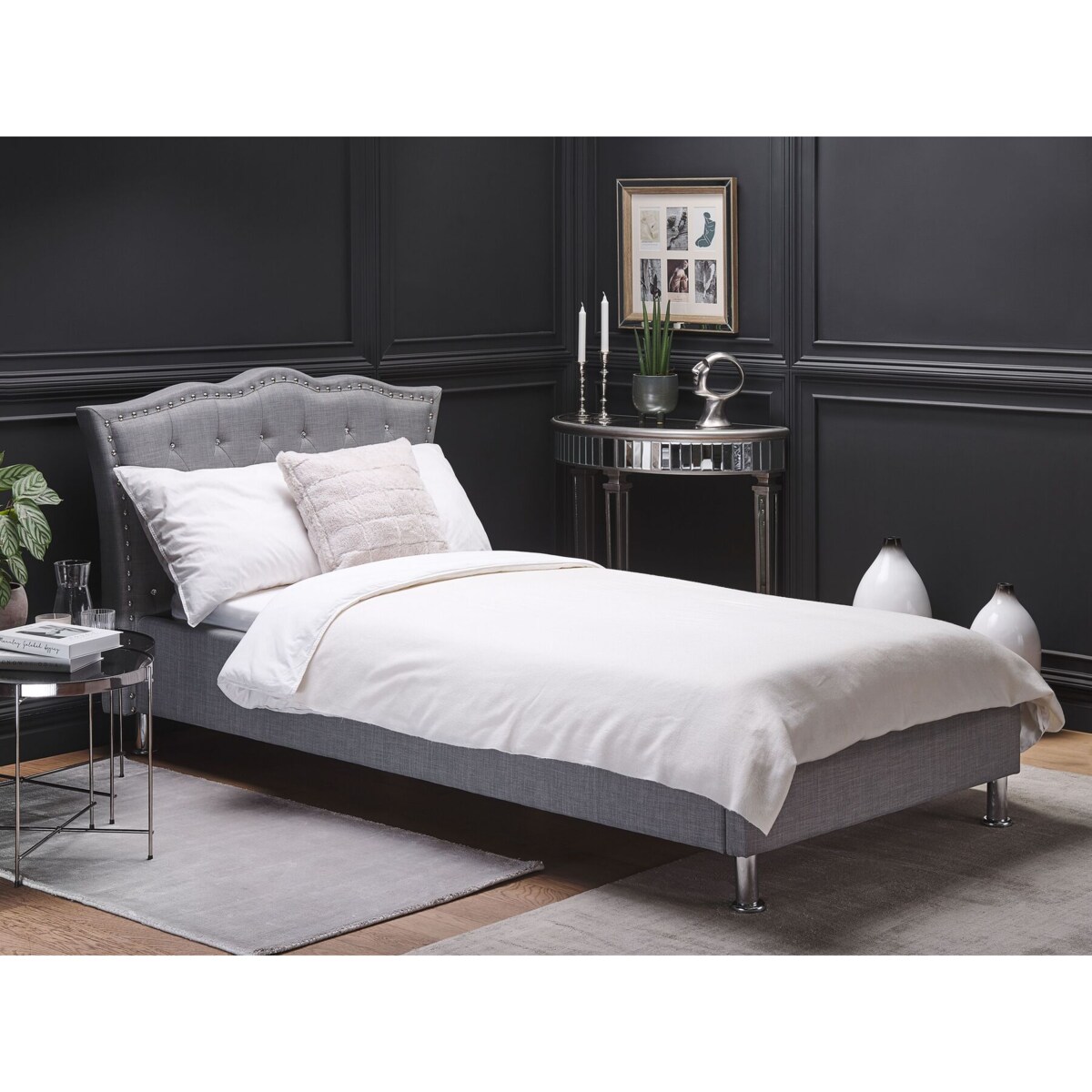 Łóżko tapicerowane 90 x 200 cm szare METZ
