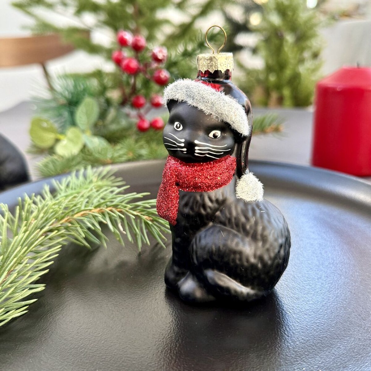 VILLA ITALIA Bombka szklana KOT czarny 9,5 cm