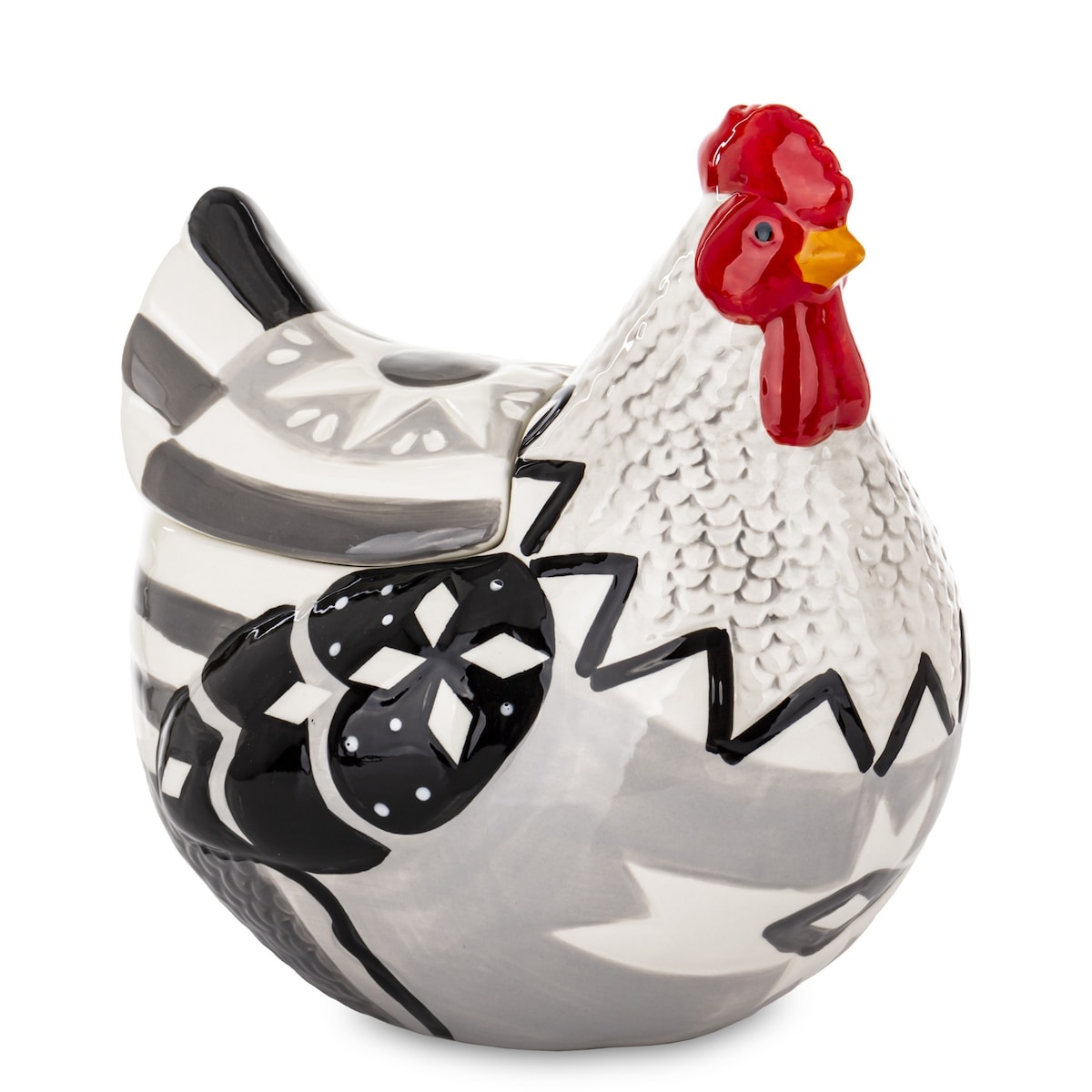 Dekoracja - czarno-biała KURA z przykrywką 22x19x16 cm