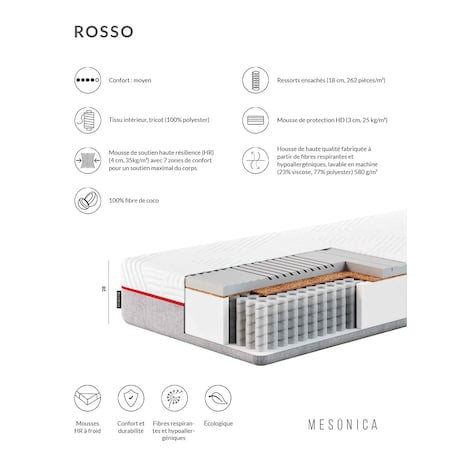 Mesonica Rosso - Kokosowy materac kokosowy 75x190 wys.: 28 cm