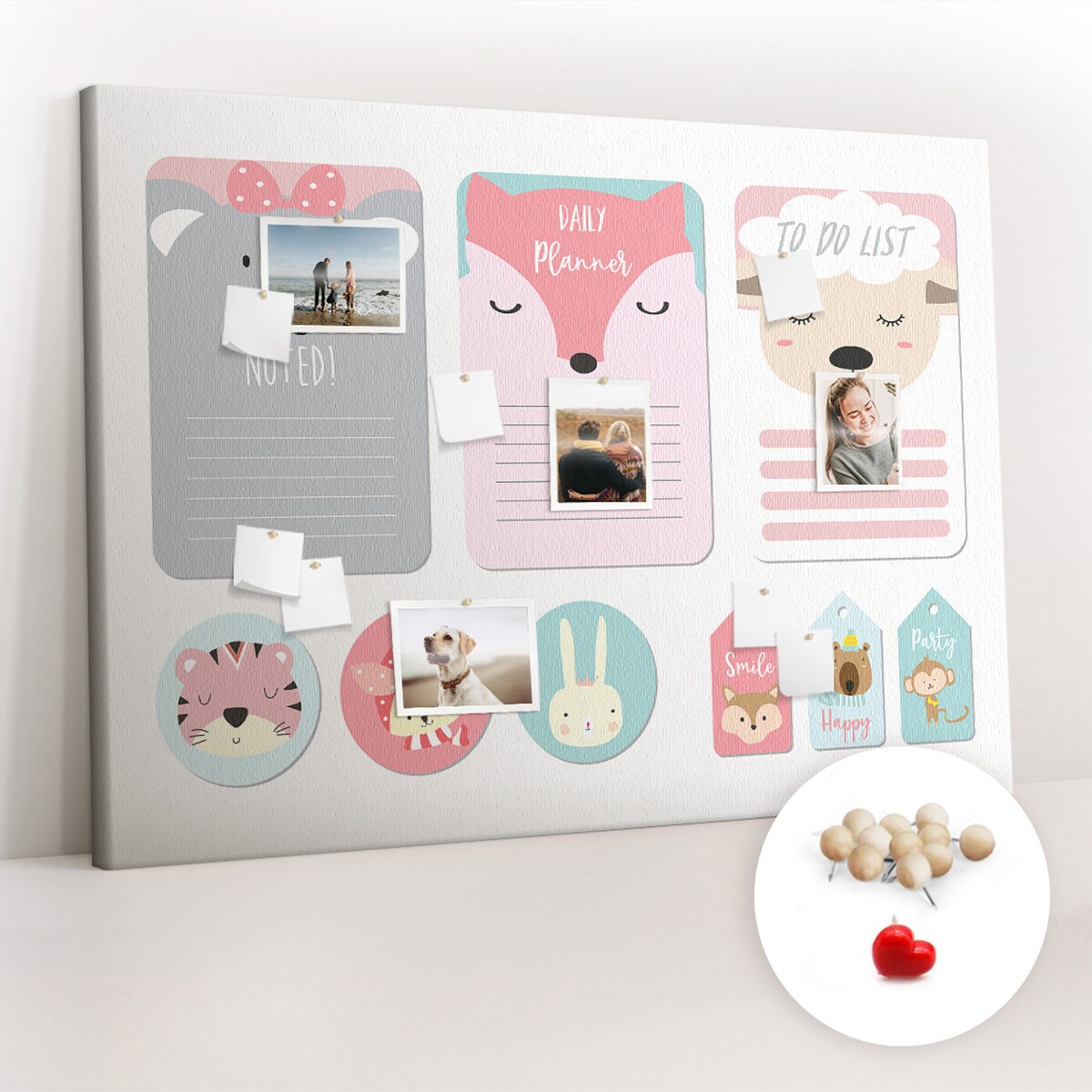 Tablica korkowa Zwierzątka 140x100cm - drewniane pinezki