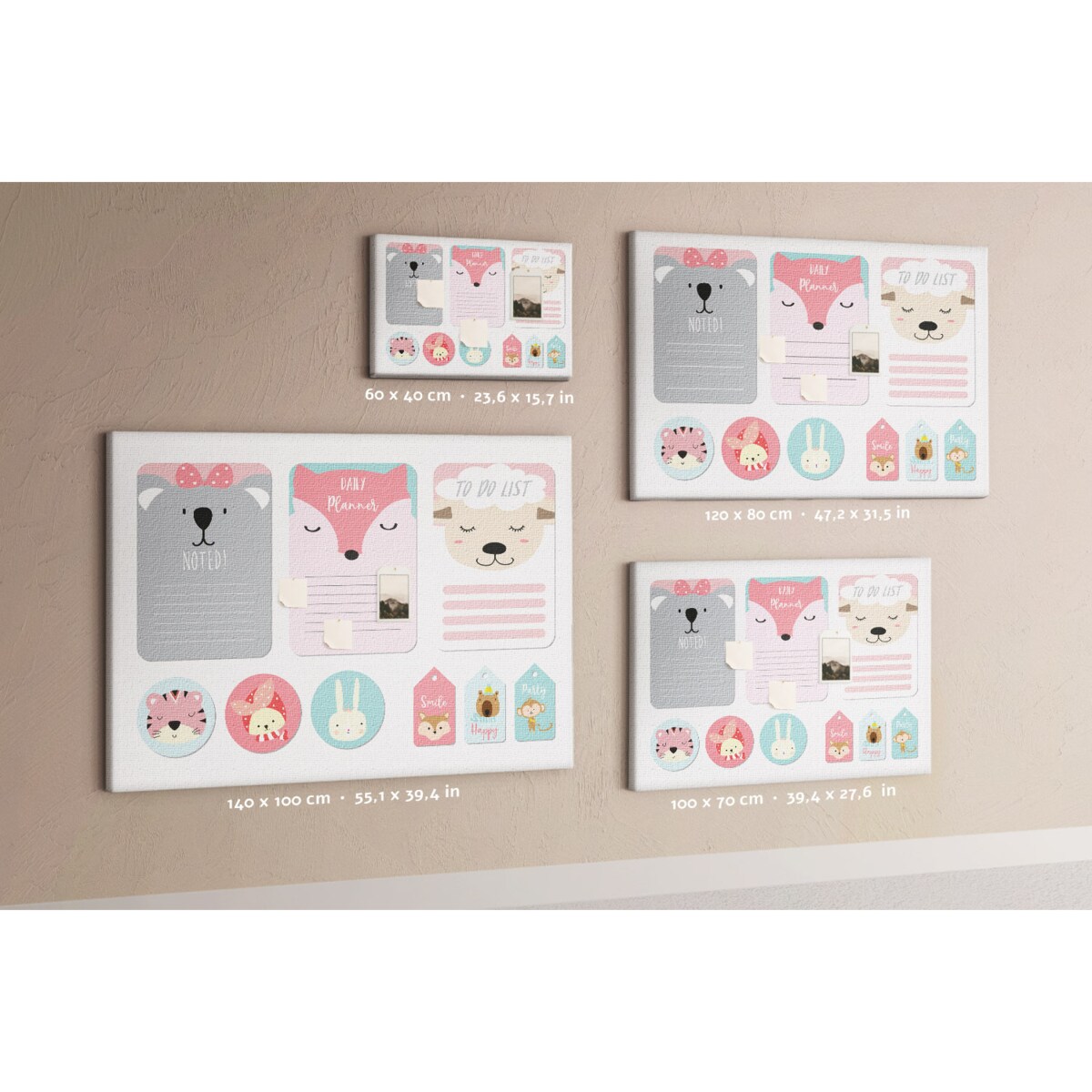 Tablica korkowa Zwierzątka 140x100cm - kolorowe pinezki