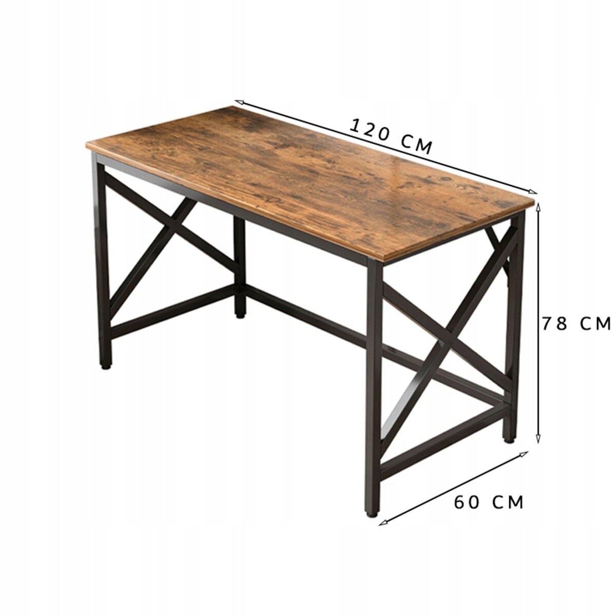 Biurko Komputerowe Industrialne Stolik Rustykalny Brąz Loft Metalowe Retro