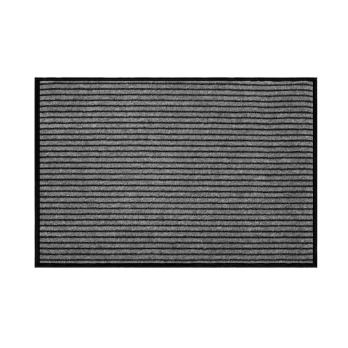 Prostokątna mata pod drzwi, szare pasy, antykurzowa