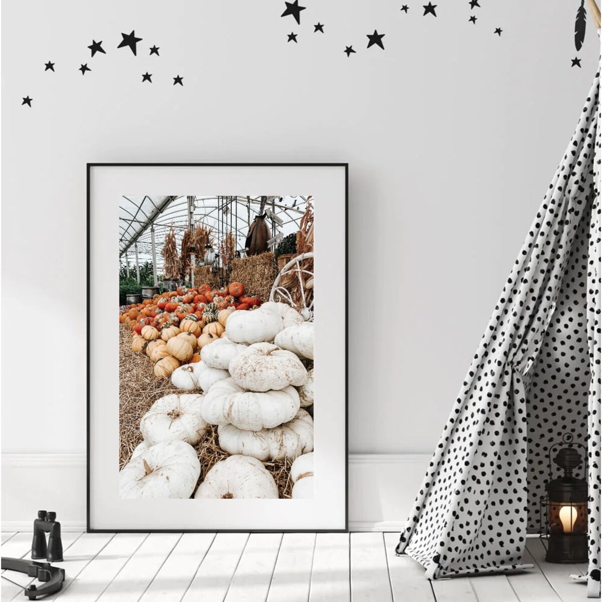 Poster Story, Plakat, Obraz - Kolorowe Dynie w Stogu Siana, wymiary 21 x 30 cm