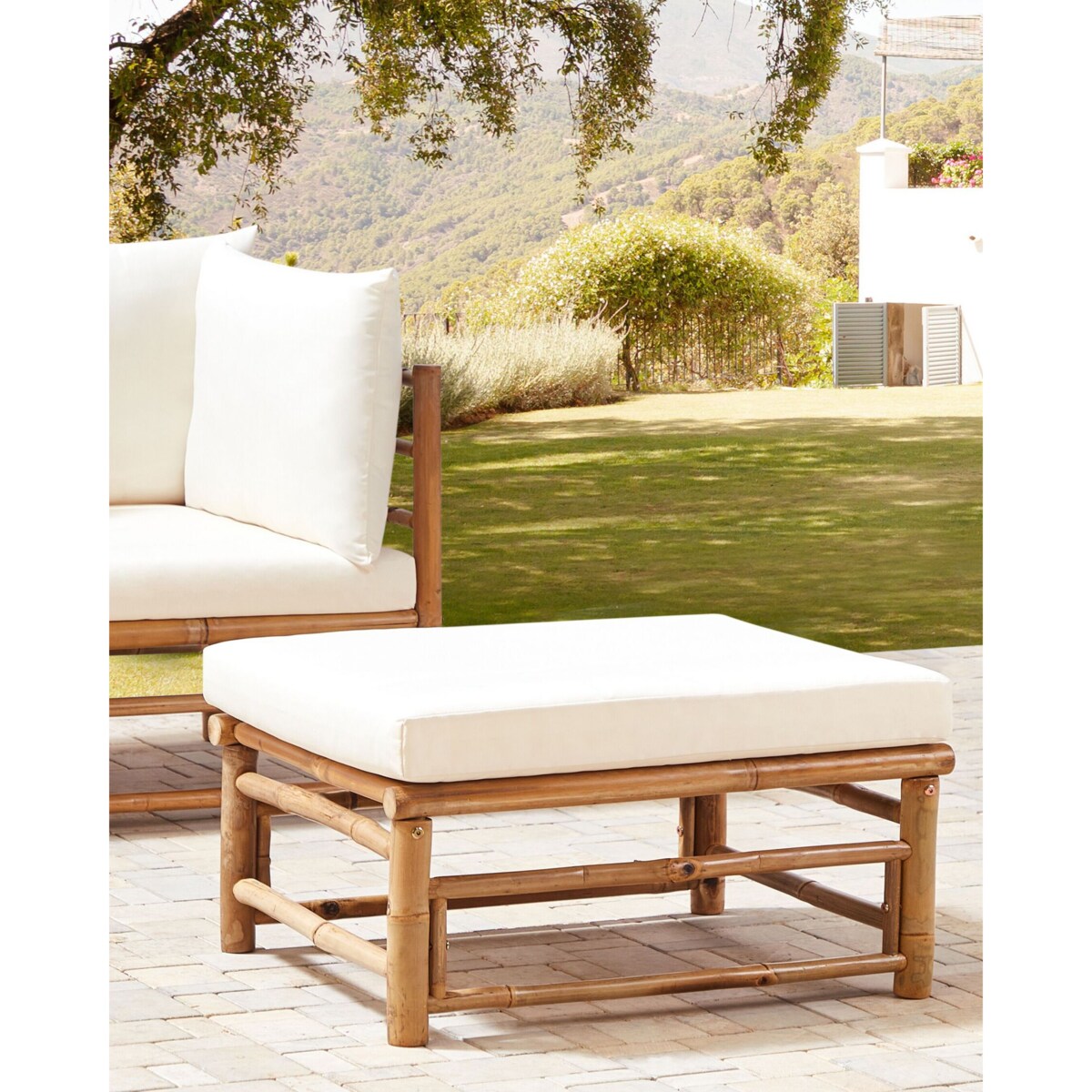 Otomana ogrodowa bambusowa złamana biel CERRETO