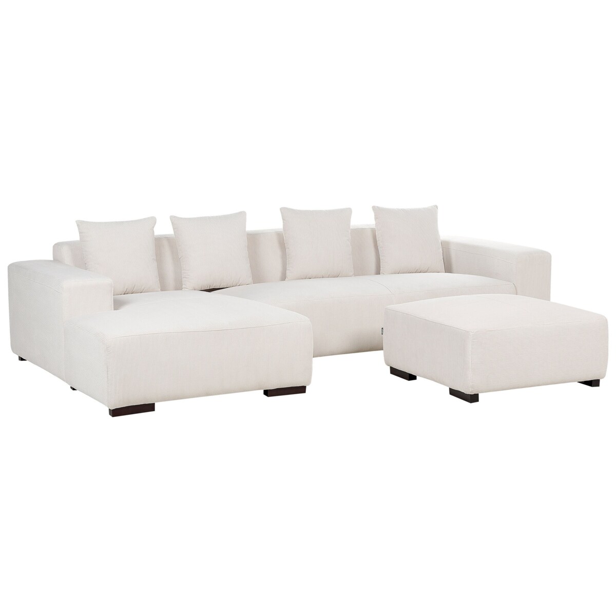 Narożnik prawostronny z otomaną sztruksowy złamana biel LUNGO