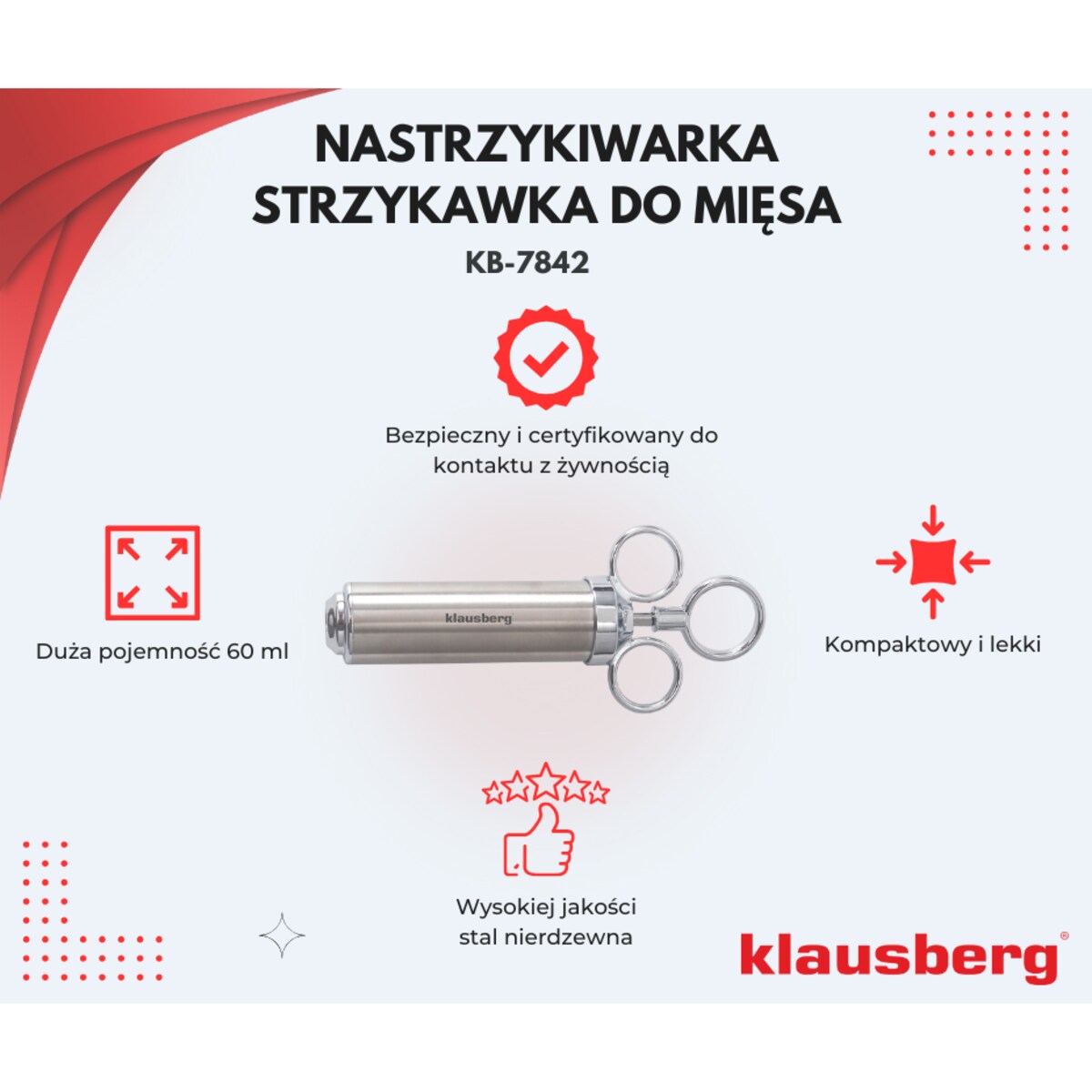 Strzykawka do marynowania peklowania mięsa mięs 60ml stalowa KLAUSBERG