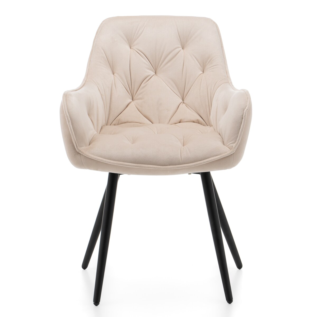 Krzesło tapicerowane pikowane do salonu jadalni welurowe SIENA beżowe