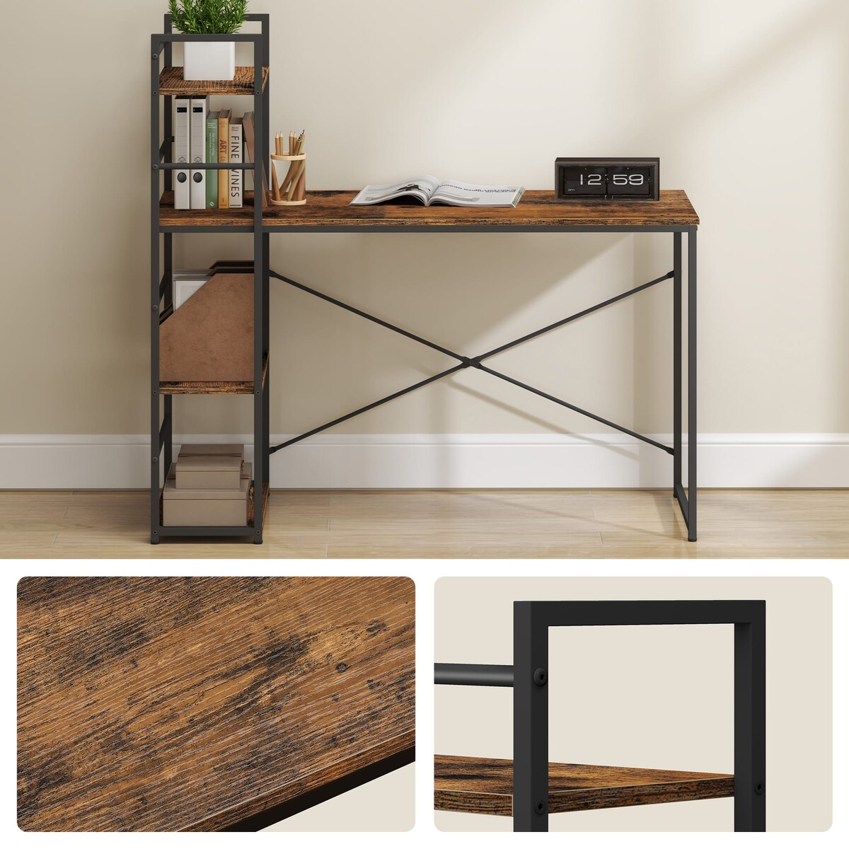 Biurko Komputerowe Max 4.0 Rustykalny, Czarny