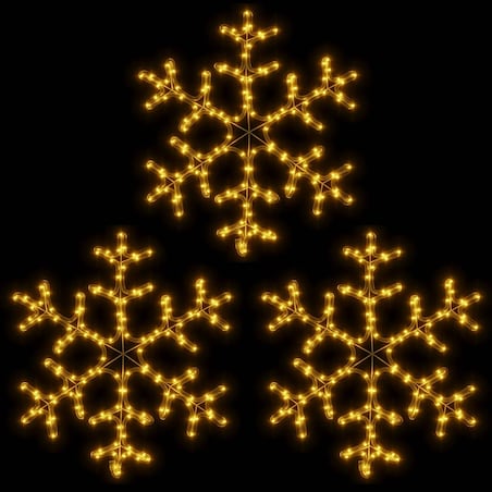 vidaXL Ozdobne śnieżynki, ciepłe białe światło LED, 3 szt., 59x59 cm